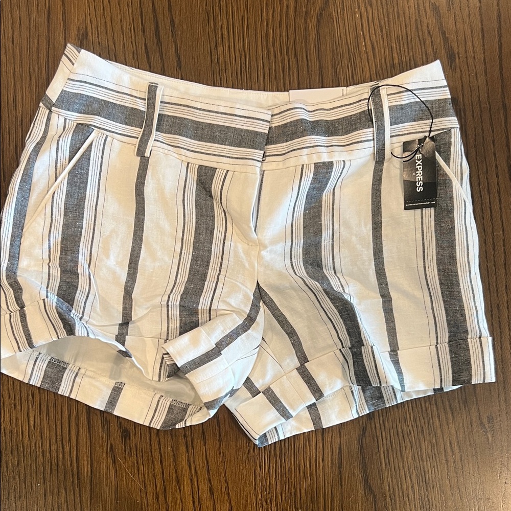 Express Women's Striped White and Gray Bermudas